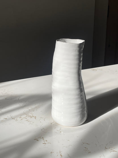 White Crumpled and Pinched Ceramic Vase