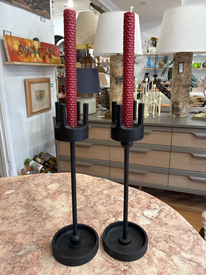 Pair of Vintage Iron Brutalist Van Keppel Green Inspired Candle Holders