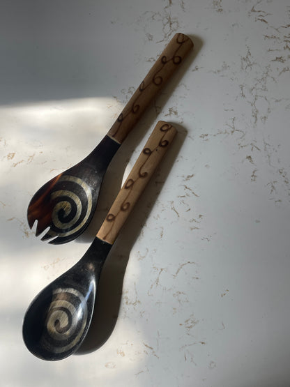 Horn and Wood Salad Servers