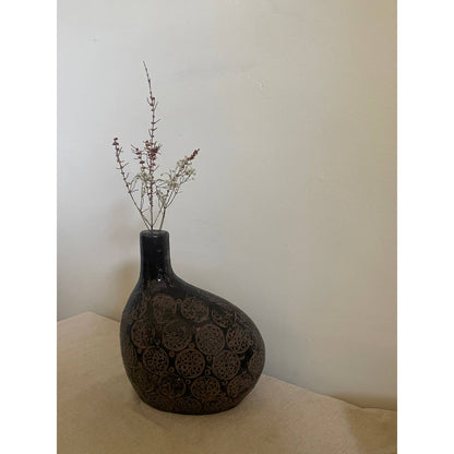 Black Glazed Terracotta Organic Off-Centered Vase