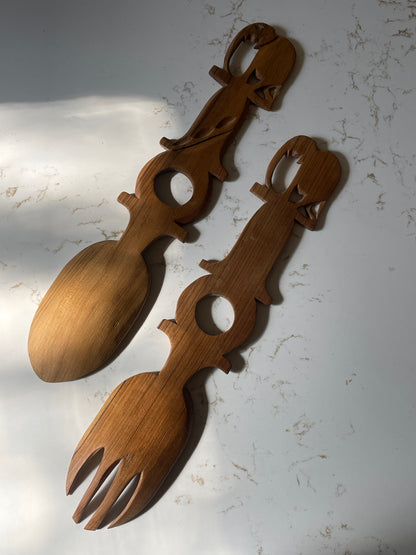 Carved Salad Tongs withe Elephant