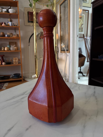 Vintage Halian Leather Wrapped Decanter Bottle - Glass Interior