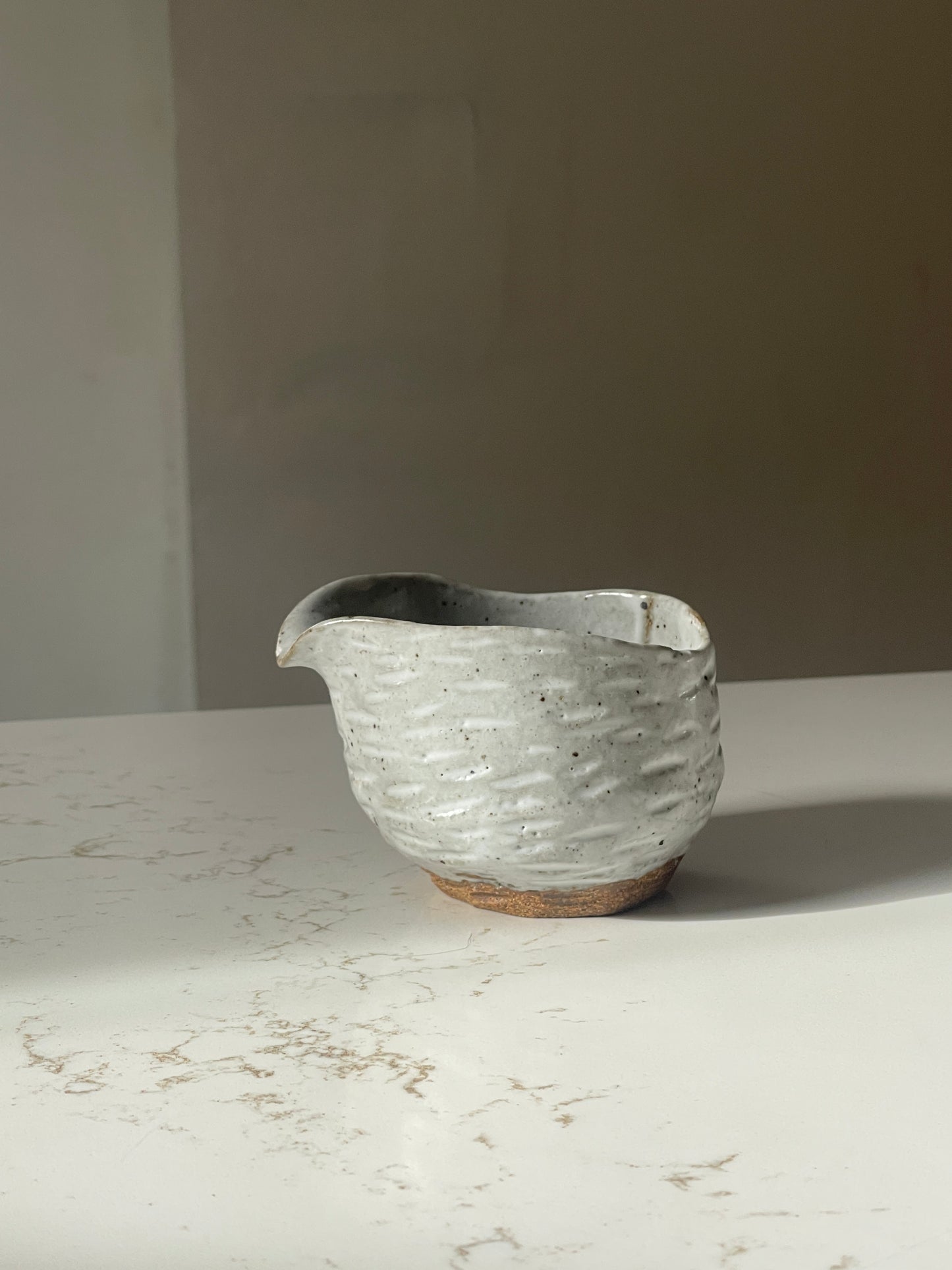 Sculpted Grey Ceramic Cord Sauce Pitcher