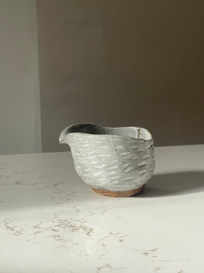 Sculpted Grey Ceramic Cord Sauce Pitcher