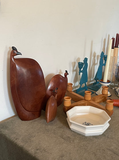 Hand carved Wooden Zimbabwean Guinea Fowl Family Trio