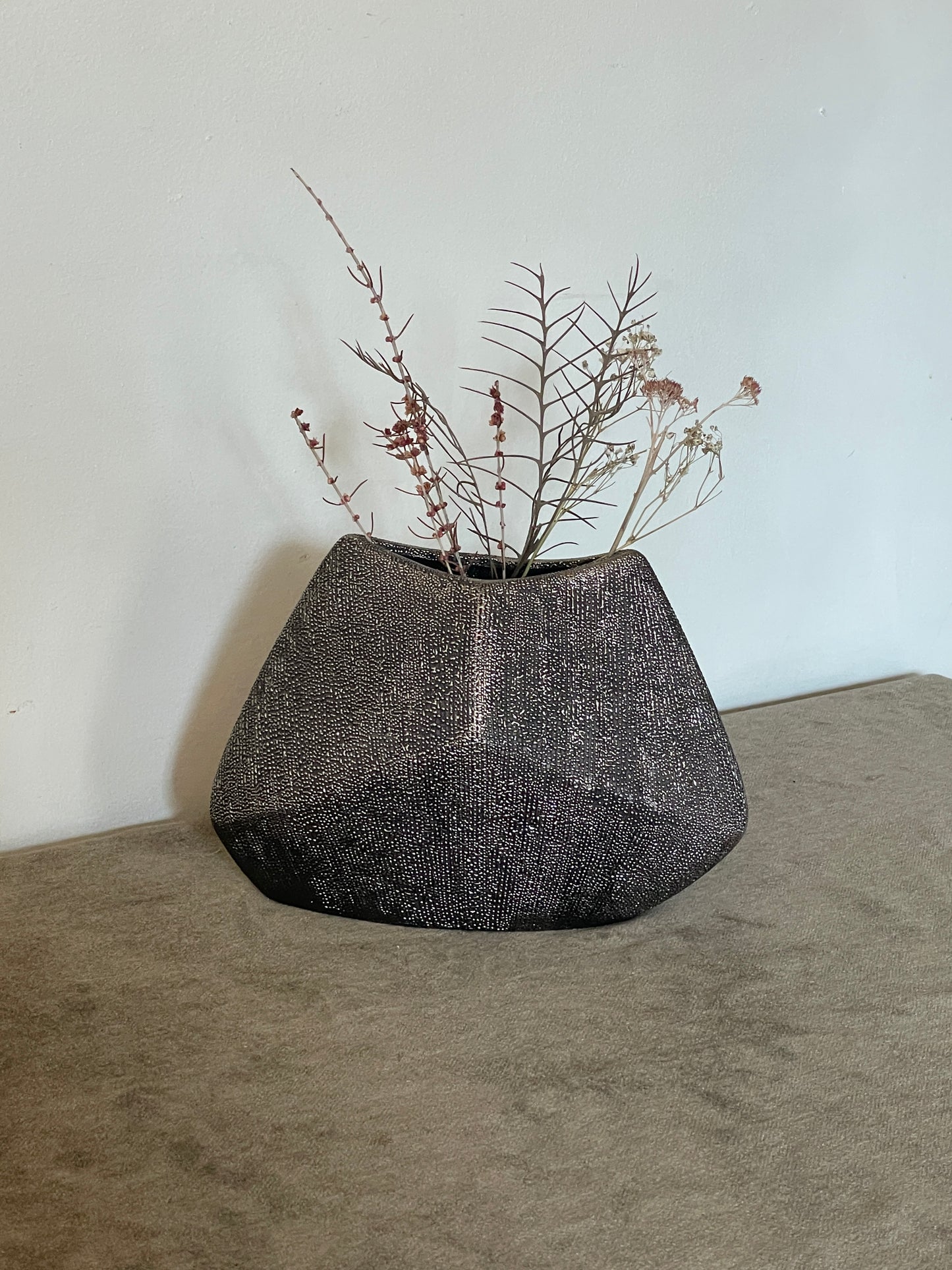 Black Studded Ceramic Geometric Vase