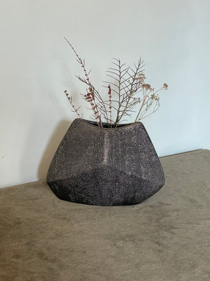 Black Studded Ceramic Geometric Vase