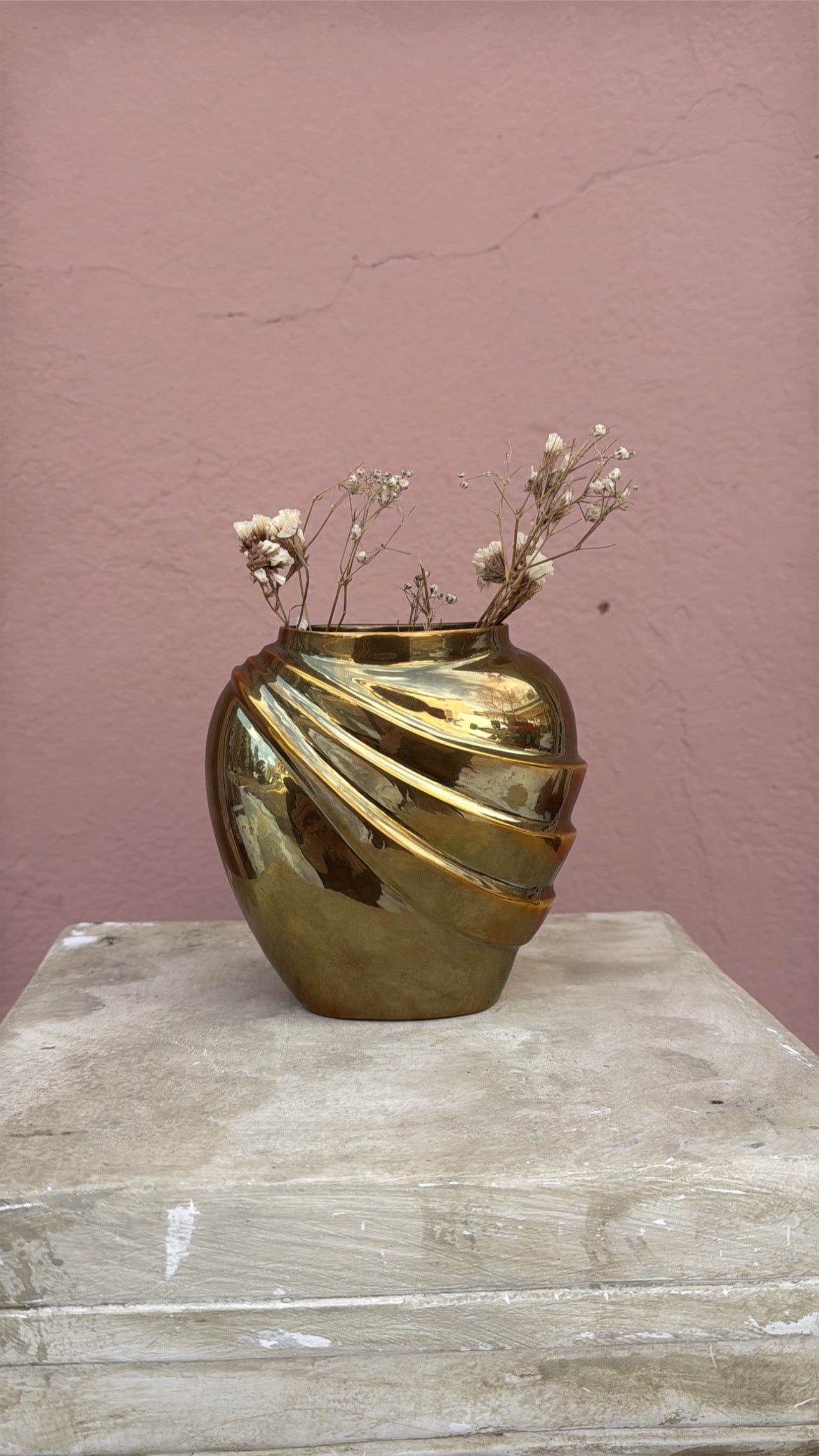 Solid Brass Art Deco Layered Lines Vase