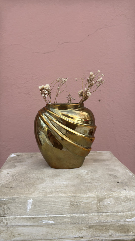 Solid Brass Art Deco Layered Lines Vase