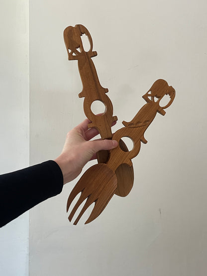Carved Salad Tongs withe Elephant