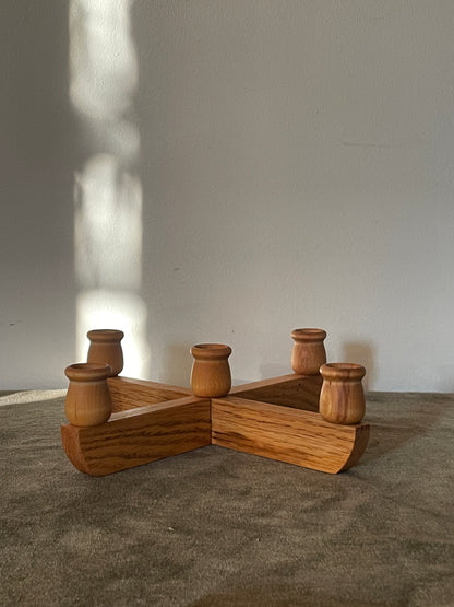 Swedish Criss-Crossed Wood Candelabra