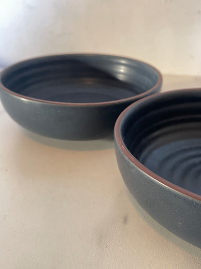 Pair of Matte Black and Plum Rimmed Bowls