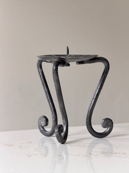 Forged Metal Tri-Leg Swirled Foot Pillar Candle Holder