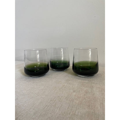 Trio of Green Glass blown Whiskey Glasses
