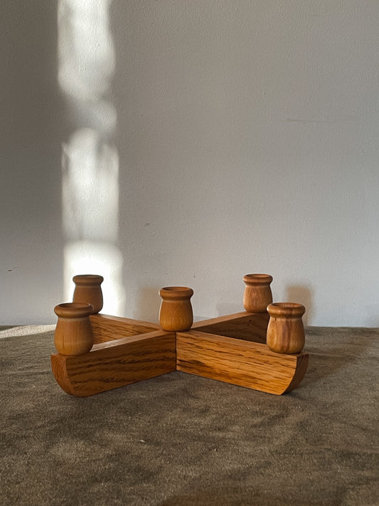 Swedish Criss-Crossed Wood Candelabra