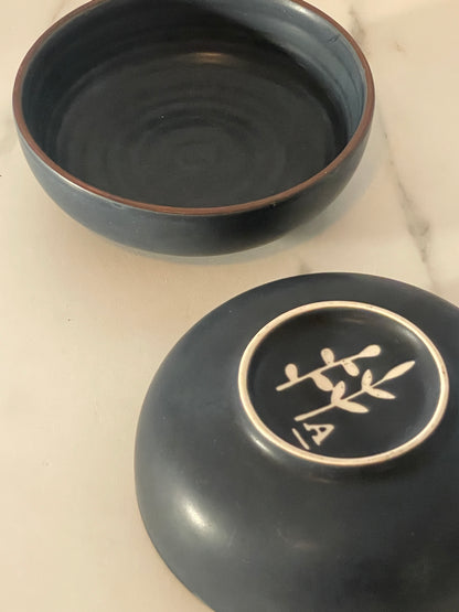 Pair of Matte Black and Plum Rimmed Bowls