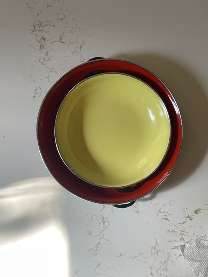 Vintage Midcentury Yugoslavian Red and Yellow Enamel Pans
