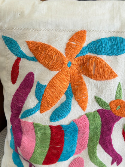 Vintage Tenango Hand Sewn Otomi Embroidered Folklore Pillowcase and Insert
