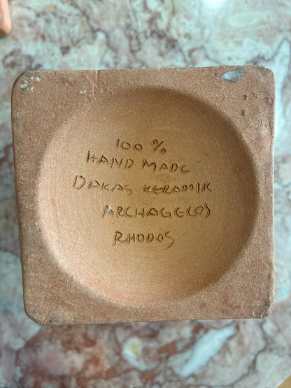 Handcrafted Grecian Terracotta Pair of Candle Holders by Rhodos