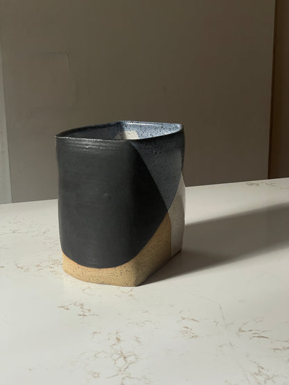 Hand Sculpted Blue Patchwork Chubby Vase Planter