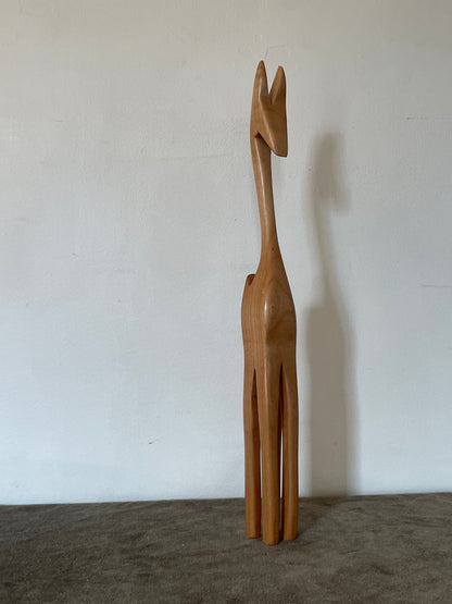 Tall Wood Carved Deer Figurine