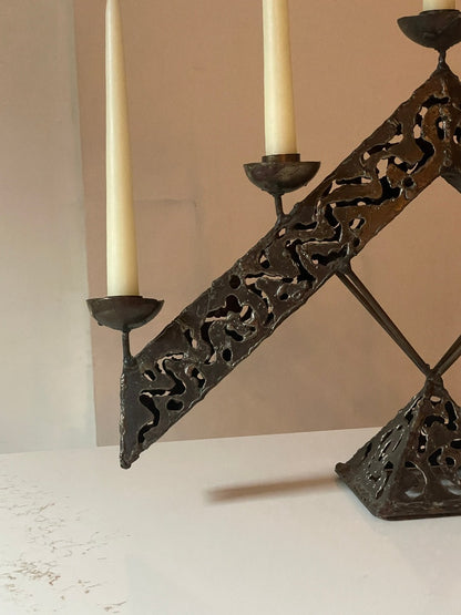 Filigree Welded Brutalist Candelabra