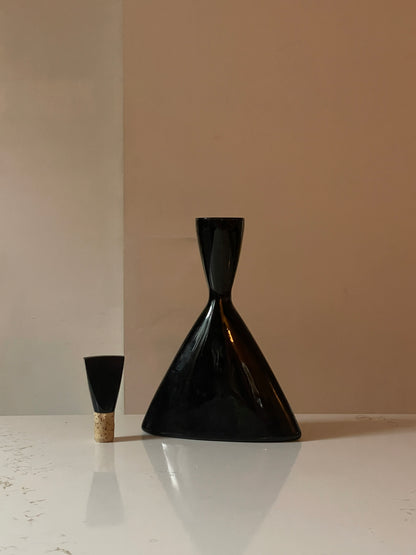 Vintage Black Italian Ceretto Triangular Decanter Bottle