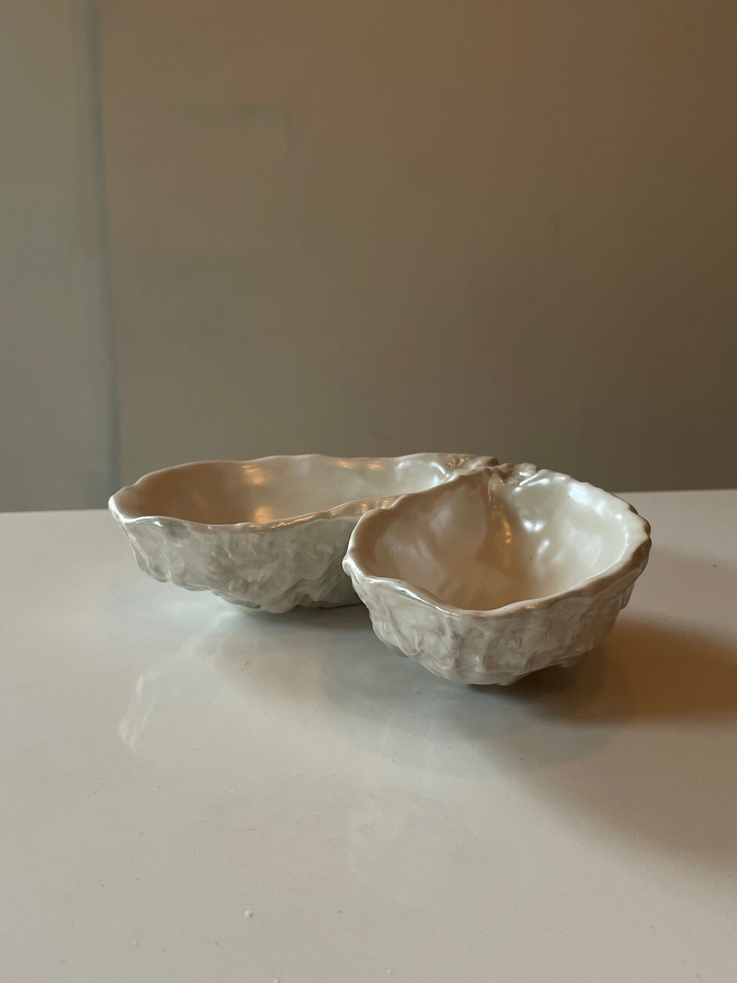 Iridescent Ivory Ceramic Oyster Trinket Dish