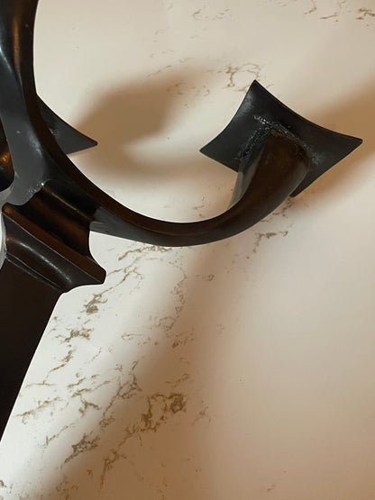 Angular Tri-Headed Black Brass Candelabra
