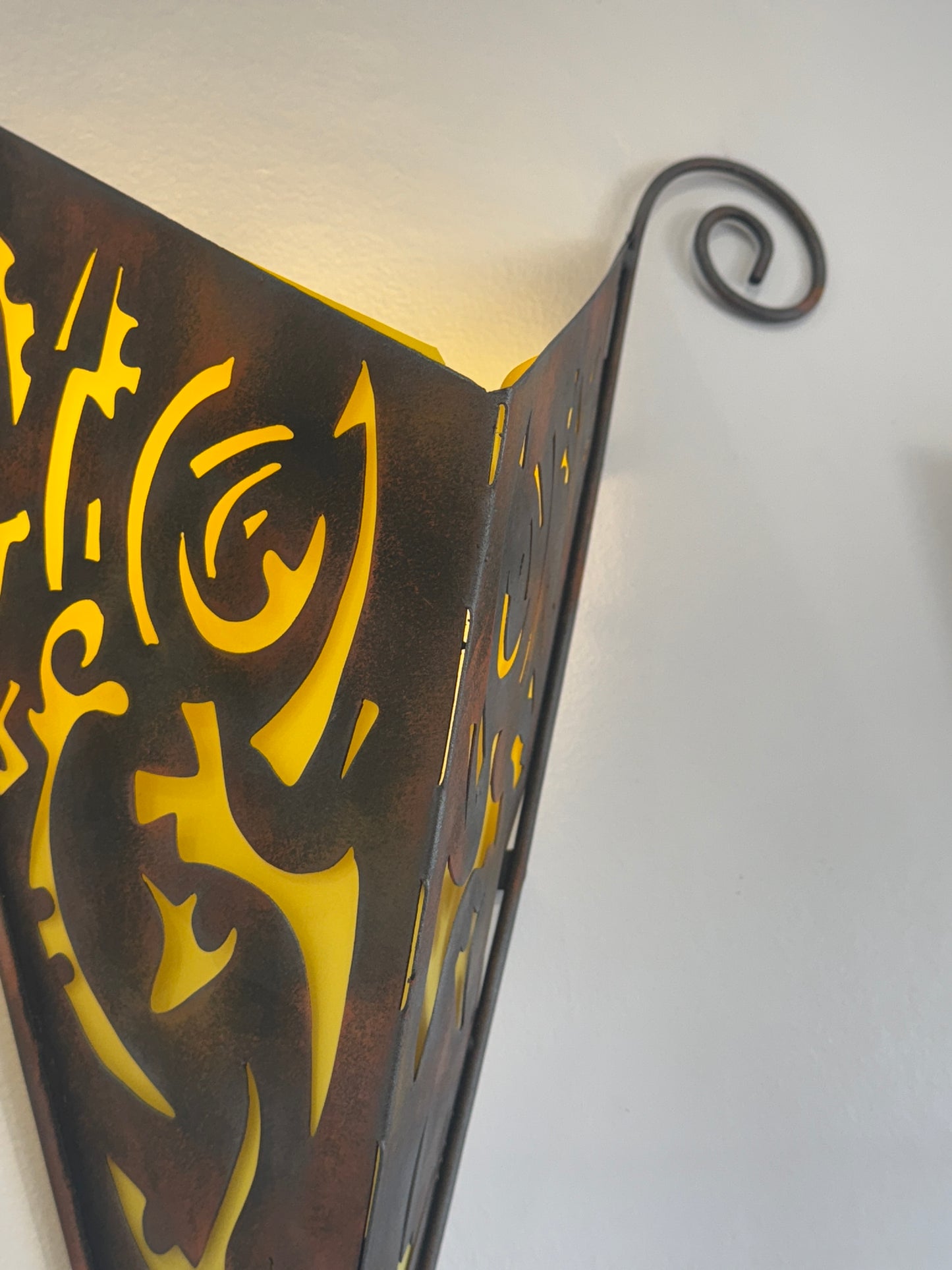 Abstract Welded Metal Wall Sconce with Yellow Backing