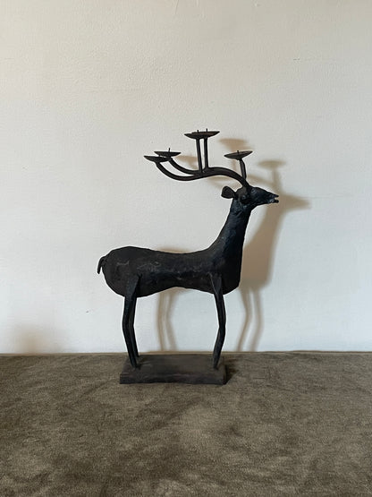 Vintage Brutalist Welded Metal Stag/Reindeer 5 Tealight Candle Holder