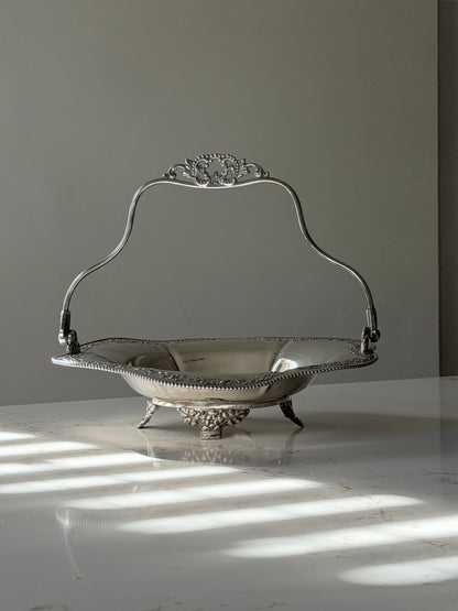 Pairpoint Quadruple Silver Plated Tri-leg Handeed Basket