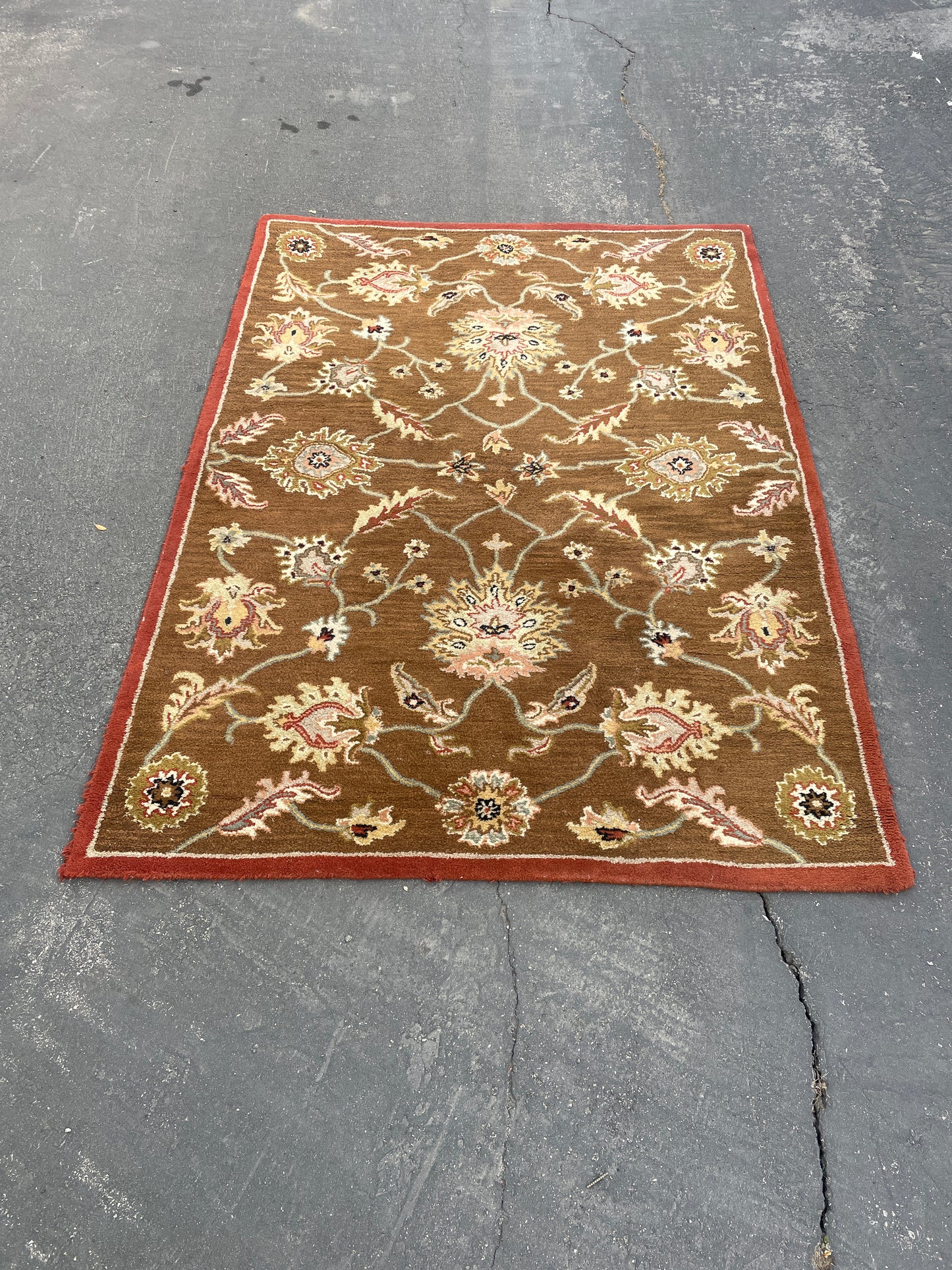 Shalimar Hand-tufted Rust and Brown Floral Wool Area Rug 5x7