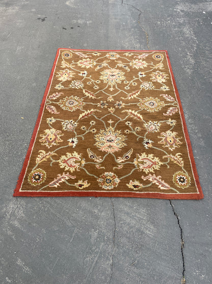 Shalimar Hand-tufted Rust and Brown Floral Wool Area Rug 5x7