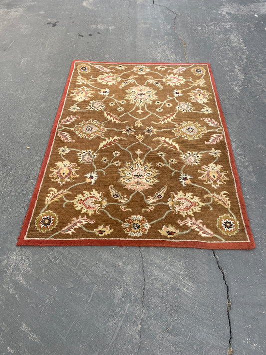 Shalimar Hand-tufted Rust and Brown Floral Wool Area Rug 5x7