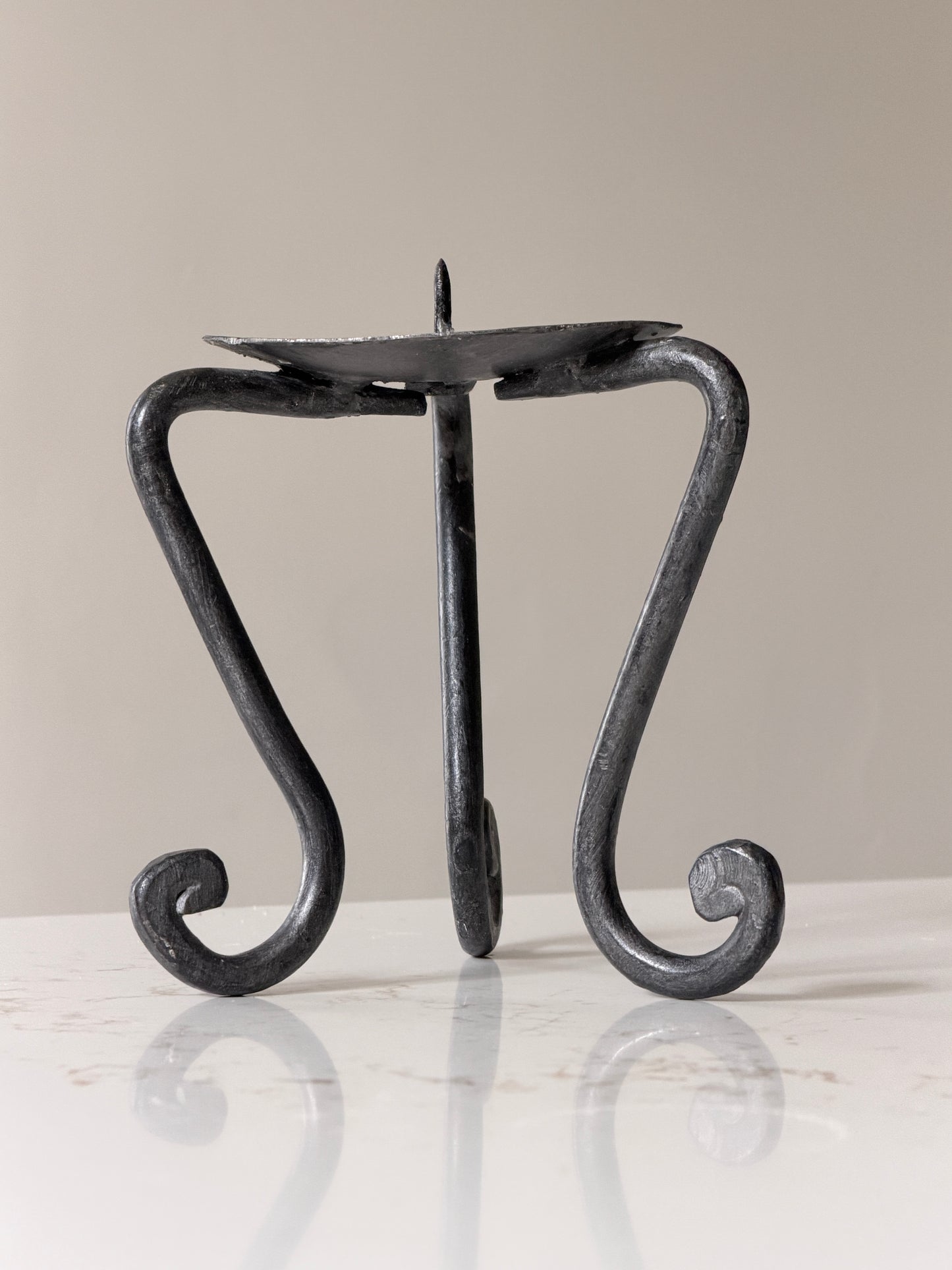 Forged Metal Tri-Leg Swirled Foot Pillar Candle Holder