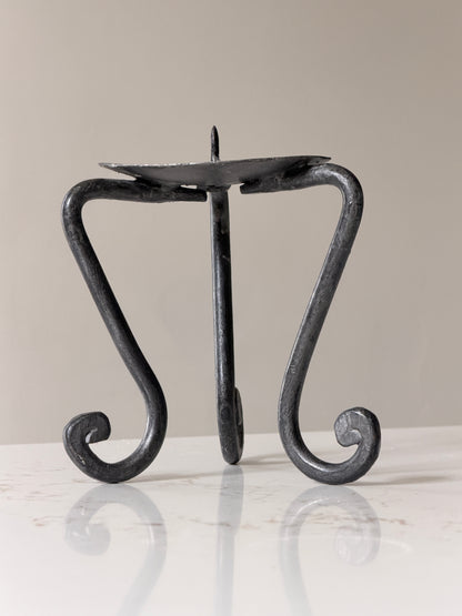 Forged Metal Tri-Leg Swirled Foot Pillar Candle Holder