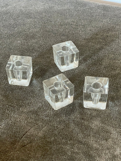Iittalia Finnish Sculpted Glass Ice Cube Thin Taper Candle holders - Set of 4