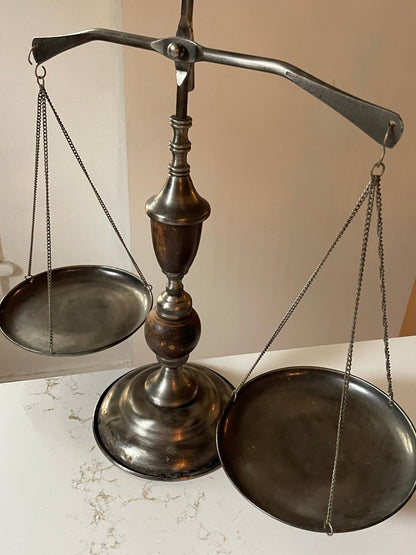 Vintage Wood & Metal Functioning Libra Scale of Justice with Eagle Finial