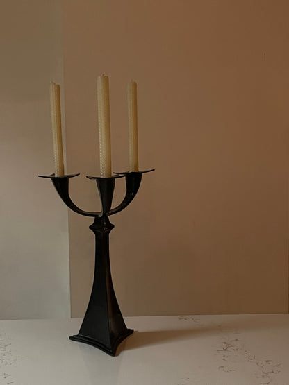 Angular Tri-Headed Black Brass Candelabra