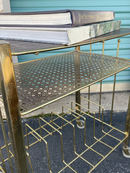 1950’s Rolling Entertainment Record Stand with Brass Cane Detail work