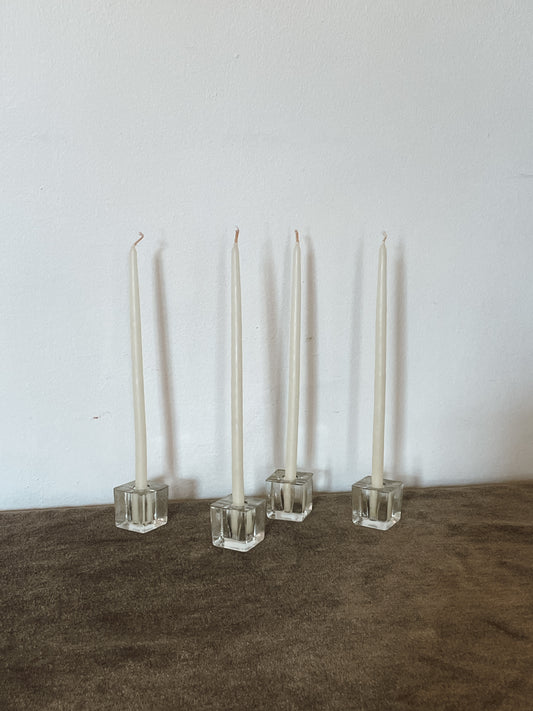Iittalia Finnish Sculpted Glass Ice Cube Thin Taper Candle holders - Set of 4