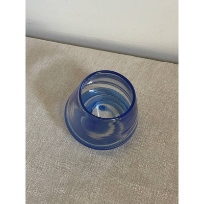 Blue Swirl Glass blown Rocking Whiskey Glass (Individual)