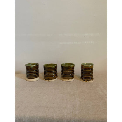 Handmade Bamboo Glazed Ceramic Mug Set of 4