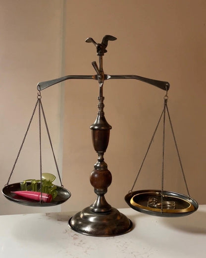 Vintage Wood & Metal Functioning Libra Scale of Justice with Eagle Finial