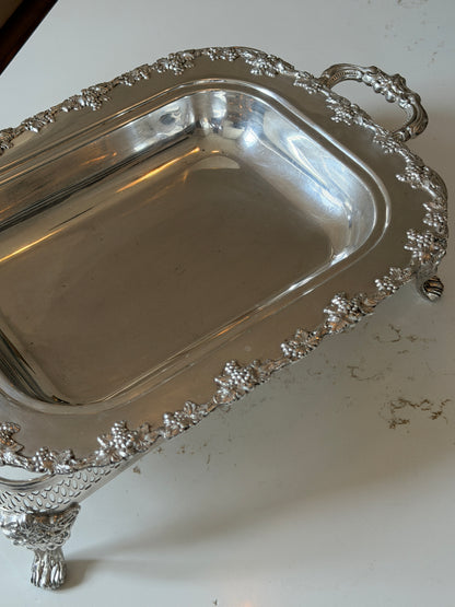 Silver Plated Grapevine Lidded Serving Dish + Stand by Old Sheffield Reproduction
