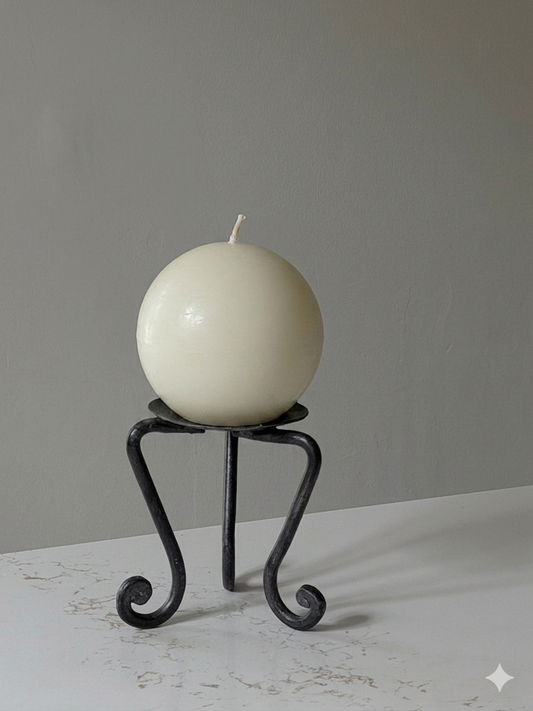 Forged Metal Tri-Leg Swirled Foot Pillar Candle Holder