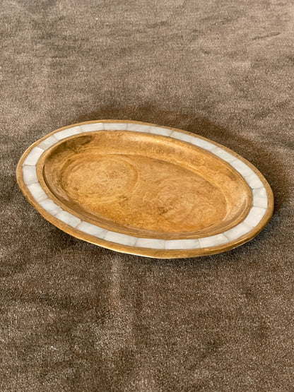 Mother of Pearl and Brass Oval Dish