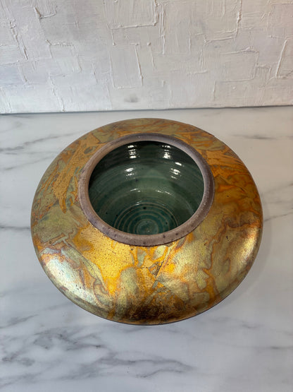 Signed 1970 Wabi Sabi Raku Fired Black & Gold Vase by Michael Weinberg