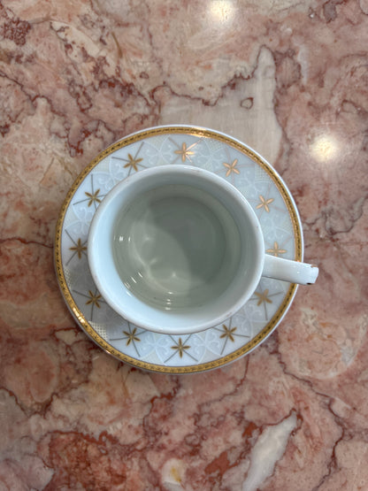 German Fine Porcelain Gold Starburst Cup and Saucer Set of 6 in Box